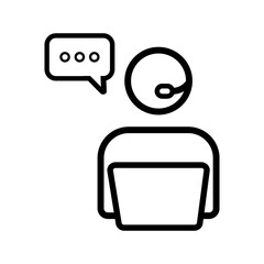 Customer service desk icon, outline sign. Linear style pictogram isolated on white. Reception desk business people icon simple line flat illustration.