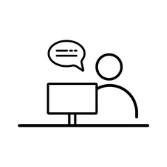 Customer service desk icon, outline sign. Linear style pictogram isolated on white. Reception desk business people icon simple line flat illustration.