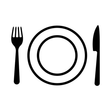 Tableware Line Icon. Plate And Knife With A Fork.