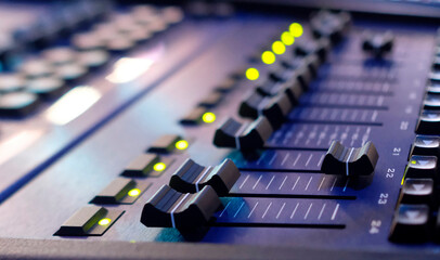 Sound mixer equipment backstage in a TV studio
