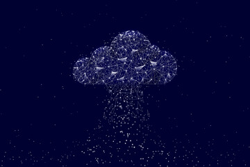 Cloud computing technology. Dots, line and polygonal wireframe cloud storage sign on dark background. big data center, future infrastructure, digital AI concept. Virtual hosting symbol.
