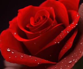 Red rose petals with rain drops close-up with copy space, Beautiful wallpaper with Symbol of Love and Passion. Generative AI.
