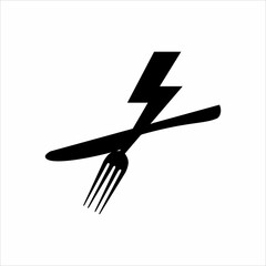 Unique concept vector logo design. Thunderbolt symbol design with knife and fork.