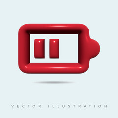 Battery half icon, red color. Realistic 3d symbol icon design. vector illustration