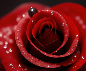 Wallpaper with Red Rose with water drops full frame close up, Generative AI.