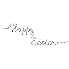 Happy Easter continuous one line drawing. Png, vector hand drawn lettering in linear style