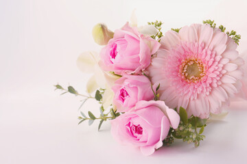 bouquet of pink flower in light pastel colors