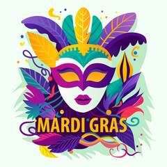 Mardi Gras mask, colorful poster or flyer template. Vector illustration