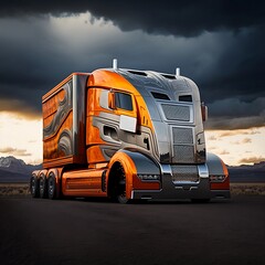 Future of autonomus cargo transportation, AV cargo truck. metallic design, concept, truck of the future