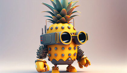 Fototapeta na wymiar The 3D illustration robot character pineapple wearing sunglasses. Generative AI.