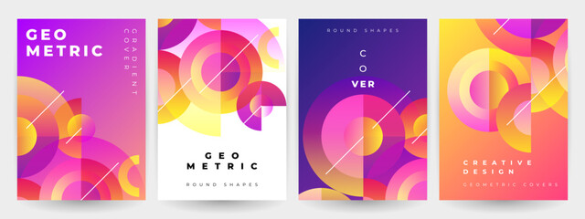 Abstract colorful covers set. Gradient circle shapes composition. Trendy geometric posters