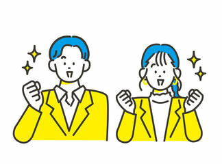 ガッツポーズで応援する男女 ビジネス素材 イメージイラスト