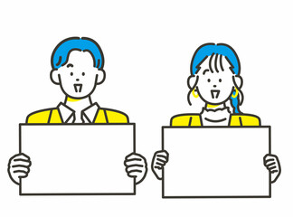 案内するおしゃれな男女 テキストスペース イメージ素材