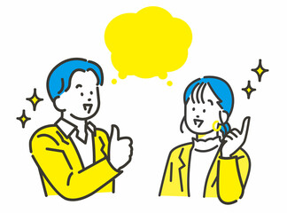 良いアイデアを考えついた若い男女 イラスト イメージ素材