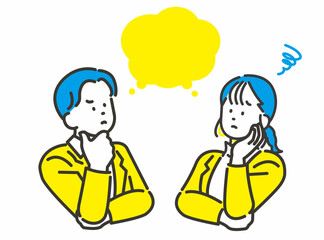 困った表情の若い男女 イラスト イメージ素材