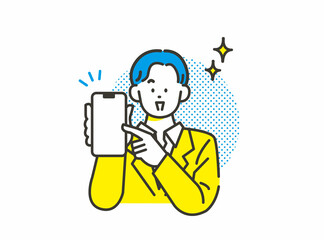 スマホで簡単決済をアピールする男性 イメージ素材