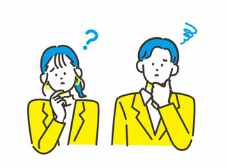 二人で首をかしげて困る男女 ビジネス素材 イメージイラスト