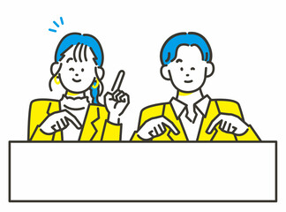 アナウンスをするオシャレな男女