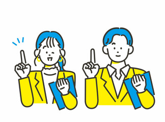 アテンションポーズで案内する男女 ビジネス素材 イメージイラスト