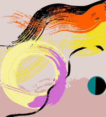 abstract colorful background, illustration with lines, circle, waves, paint strokes and splashes
