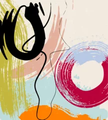Poster abstract colorful background, illustration with lines, circle, waves, paint strokes and splashes © Kirsten Hinte