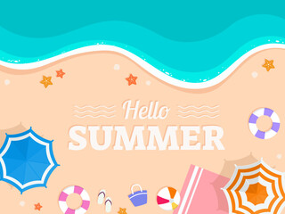 Summer Beach Top View Flat Design Illustration