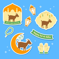 Cute Eid Al Adha mubarak themed sticker collection vector design