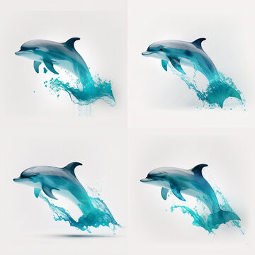 dolphin jumping out of the water logo set of pictures