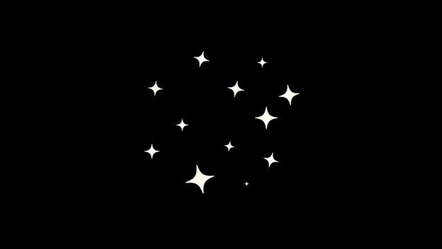 cartoon star shining starburst on black background.