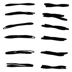 Set of handmane lines, brush lines, underlines. Hand drawn collection of doodles. Isolated on a white background. EPS Vector Illustration