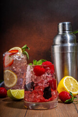  Spring or summer cold berry cocktail, raspberry, blackberry and strawberry lemonade or mojito