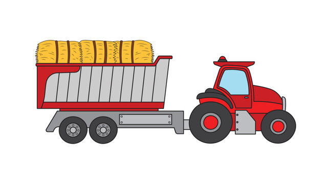recommend clip art: Vector illustration color children farmer tractor and dump tub with hays clipart