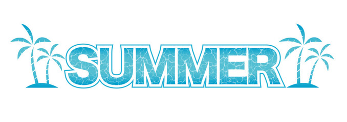 Vector Summer Logo With Rippled Water Pattern And Palm Trees Isolated On A White Background, Vector Illustration.