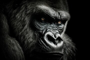 Close up of gorilla face in black and white, Generative AI