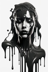 Black Female Ink Dripping Paint Across The Canvas