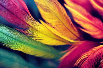 Abstract background. Silhouettes of flying feathers of different birds on the background. colorful.