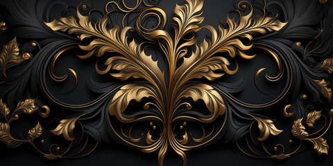 Royal Luxury Black And Gold Ornament Texture Background