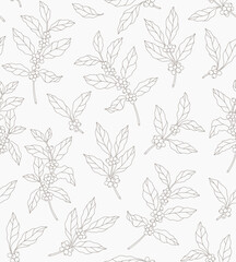 Seamless pattern of coffee tree branches. Coffee beans. Line illustration. 