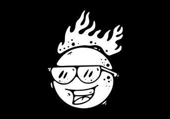ball character wearing a glasses with fire flame
