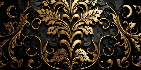 Royal Luxury Black And Gold Ornament Texture Background