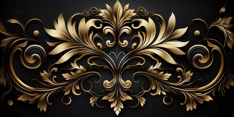 Royal Luxury Black And Gold Ornament Texture Background