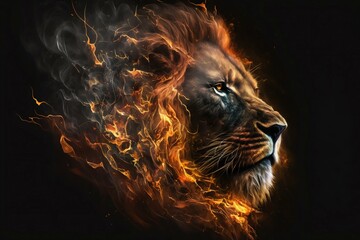 King Lion fire portrait. Generative AI