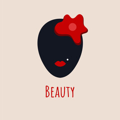 faceless female black flat face with red lips