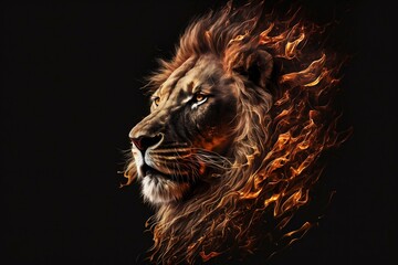 King Lion fire portrait. Generative AI
