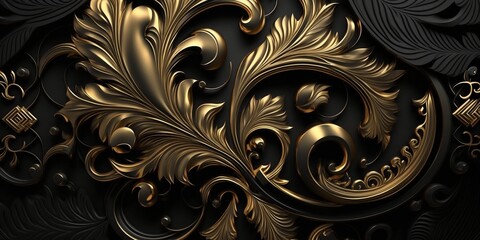 Royal Luxury Black And Gold Ornament Texture Background