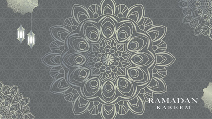 Eid Mubarak Ramadan Kareem - islamic muslim holiday background with eid lantern and arabic pattern.