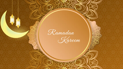 Eid Mubarak Ramadan Kareem - islamic muslim holiday background with eid lantern and arabic pattern.