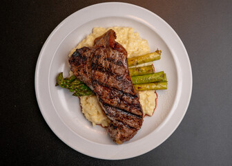 NY strip steak with mashed potatoes