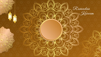 Eid Mubarak Ramadan Kareem - islamic muslim holiday background with eid lantern and arabic pattern.