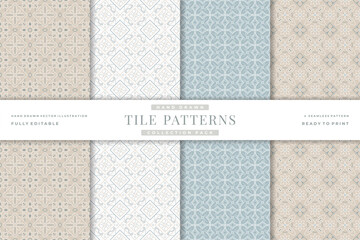 hand drawn vintage tile seamless patterns collection 4